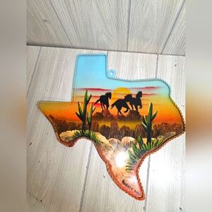 Texas Shaped Handpainted Wall Art Desert Horse Scene Southwestern Sighned